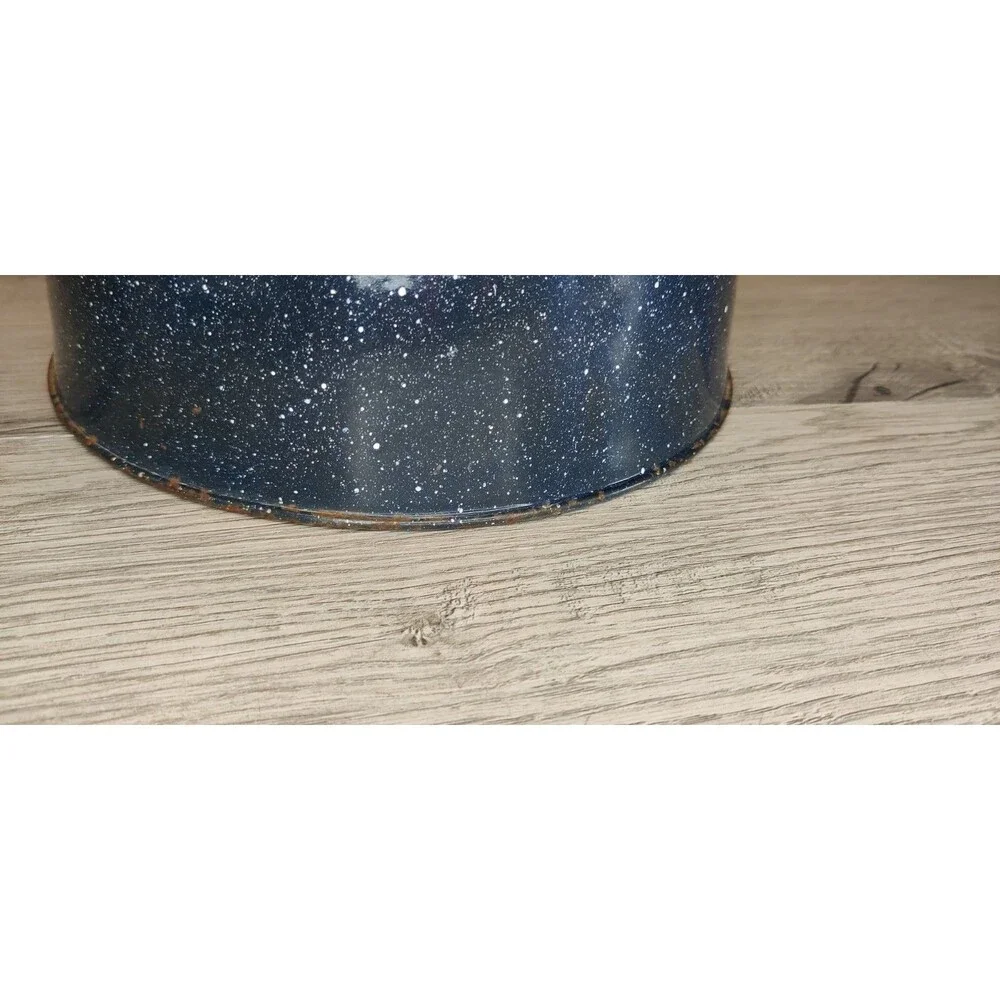 Large Vintage Enamelware Dark Blue-White Speckled Cowboy Coffee Kettle Pot